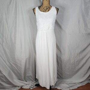 CRACKER BARREL Size Large White Lace Bodice‎ Crinkle Rayon Sleeveless Maxi Dress